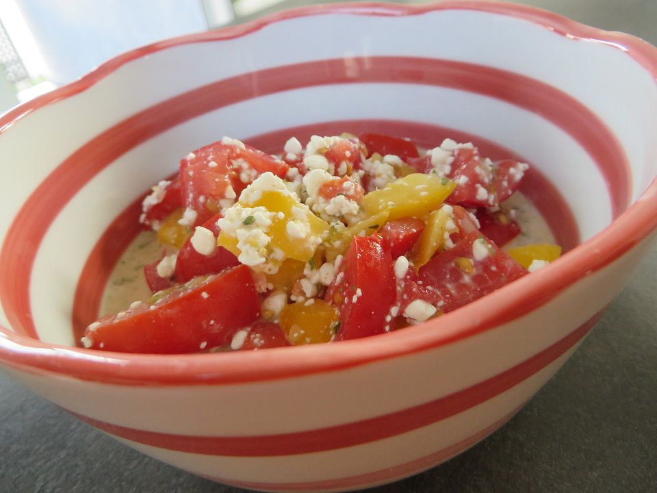 Paprika-Tomaten-Salat mit körnigem Frischkäsedressing von patty89| Chefkoch