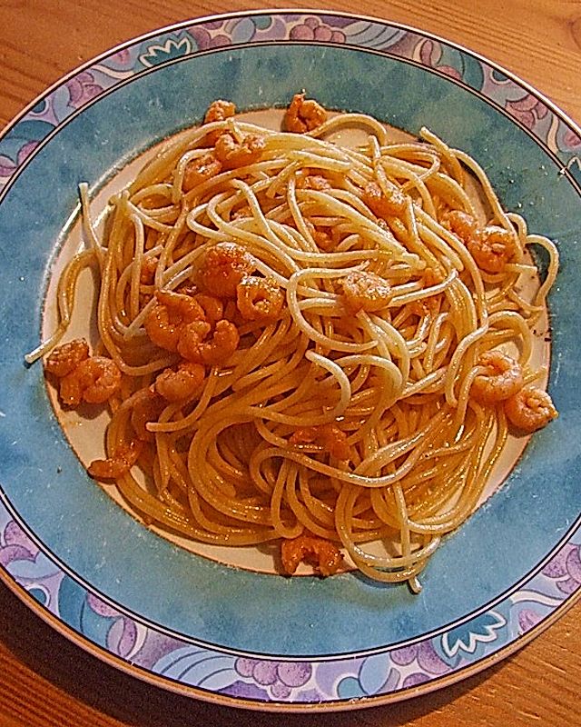 Spaghetti mit scharfen Shrimps