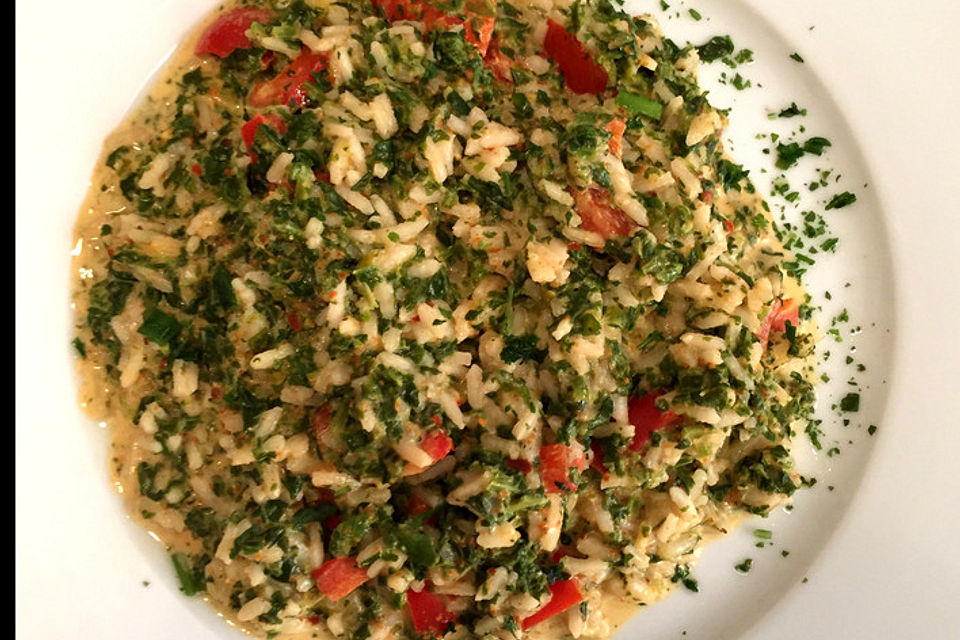 Paprika-Spinat-Sahne-Risotto