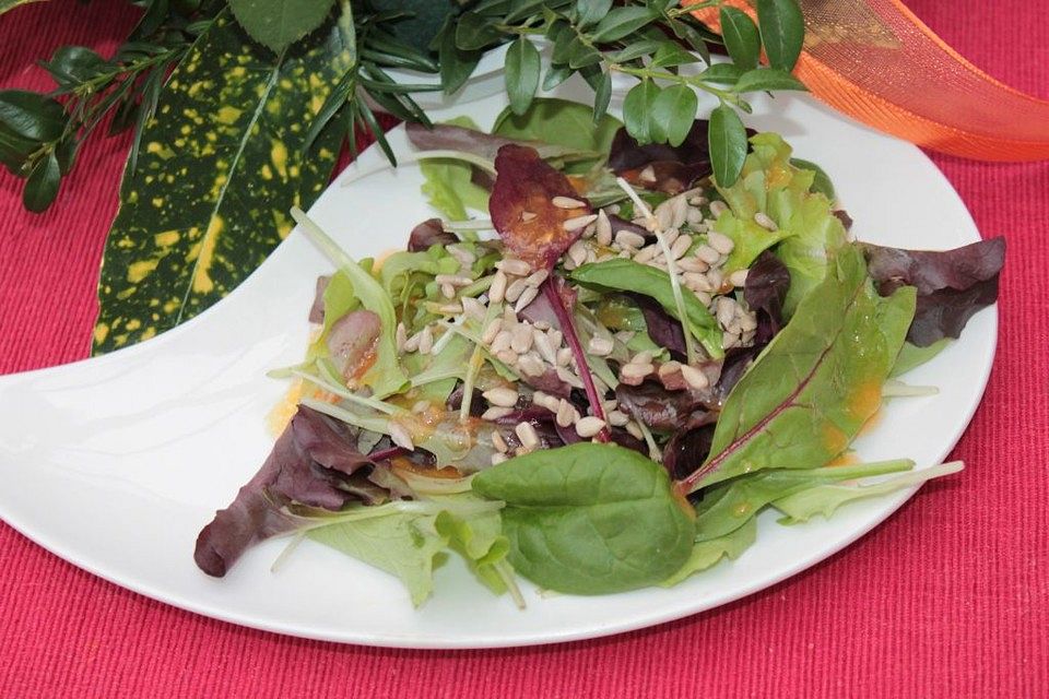 Gemischter Blattsalat im Sharon-Dressing mit Sonnenblumenkernen