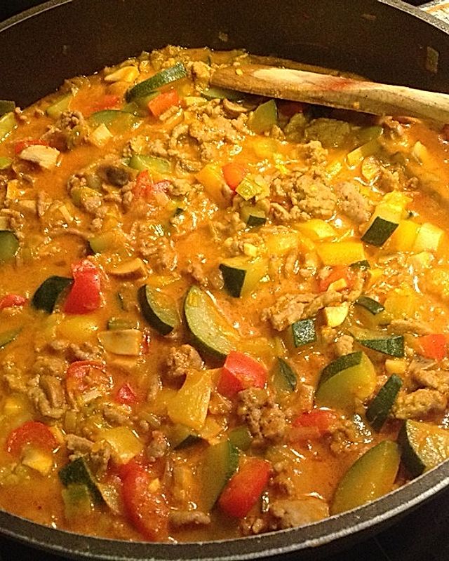 Curry mit Pute, Gemüse und Mandarinen