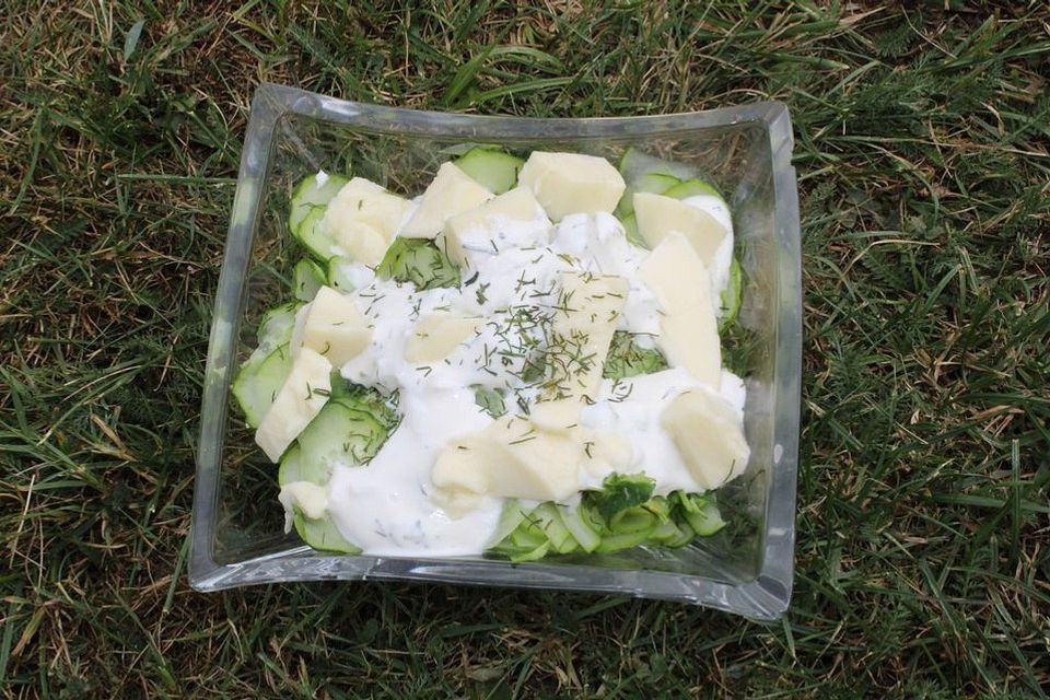 Cremiger Gurkensalat mit Feta und Sauerrahm