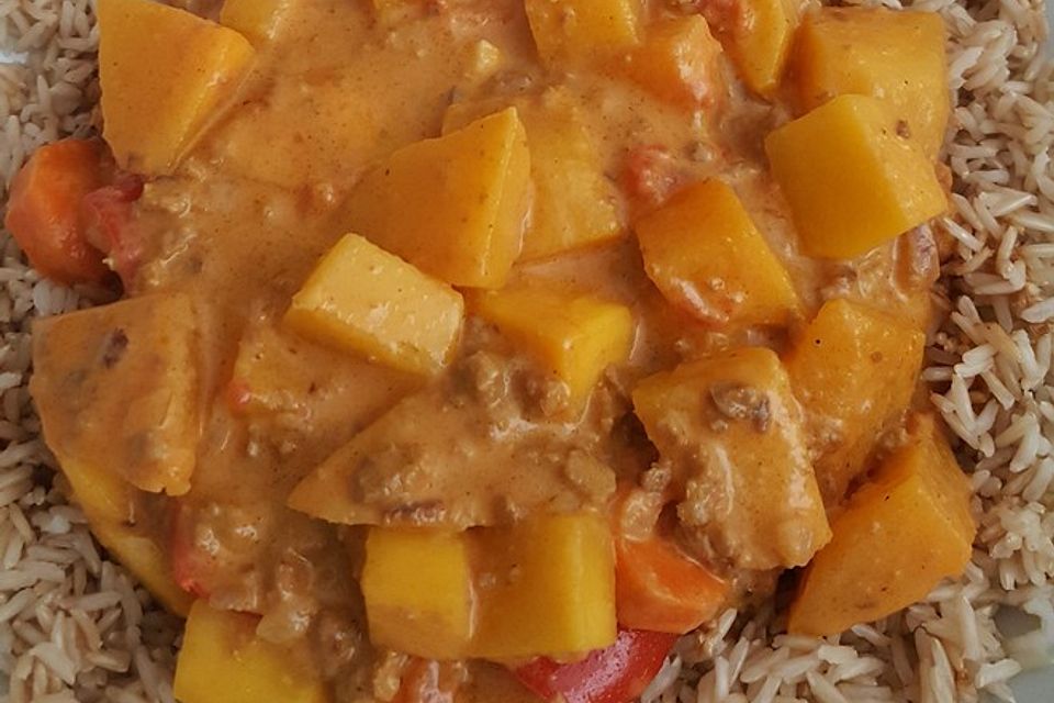 Butternut-Hackfleisch-Curry mit Kokosmilch