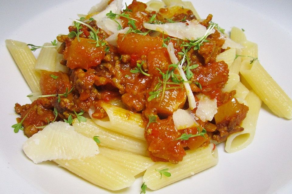 Makkaroni mit Kürbis-Bolognese