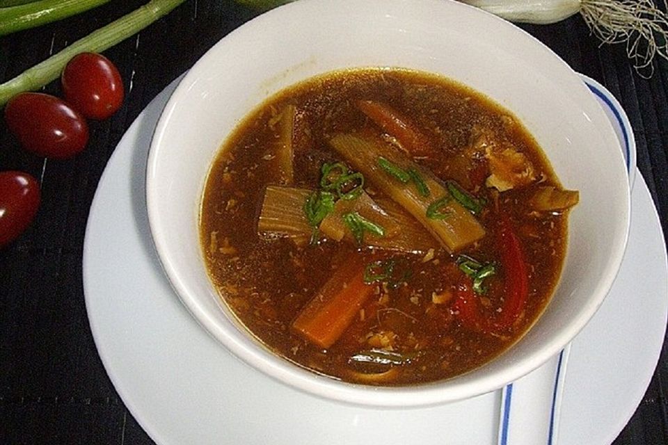 Vegetarische chinesische süß-sauer-scharfe Suppe