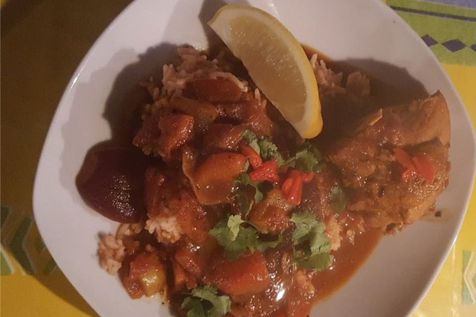 Hähnchen Jalfrezi mit gerösteter Paprika und Tomatenreis