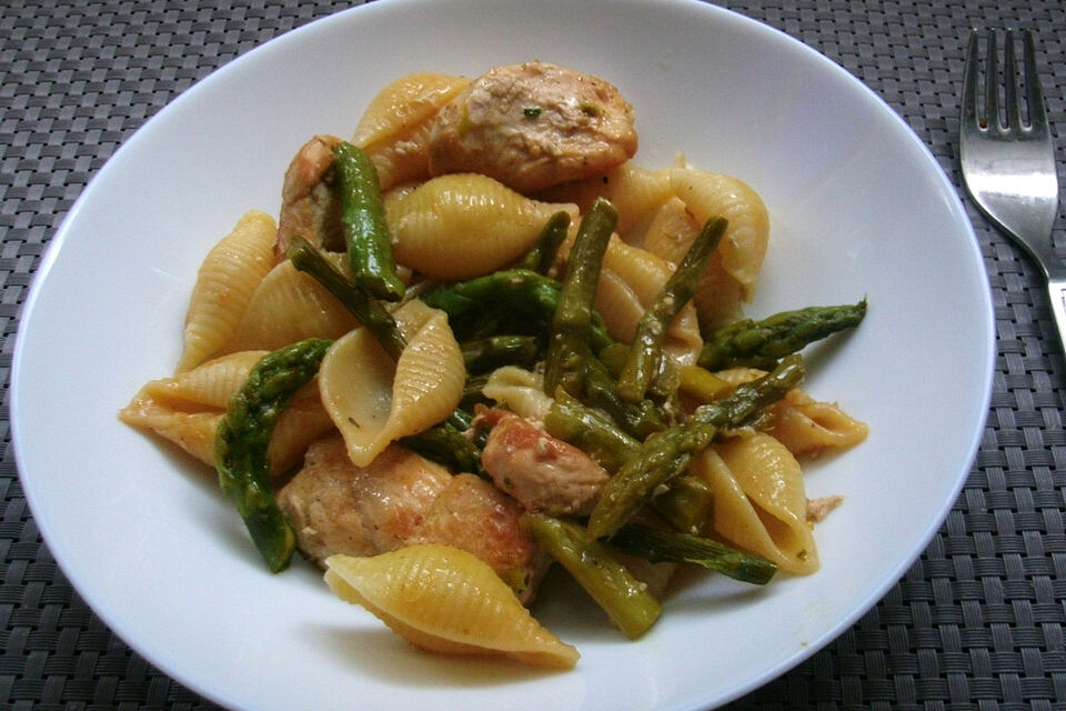 Farfalle mit Hähnchenbrustfilet in Zitronen-Spargel-Sauce