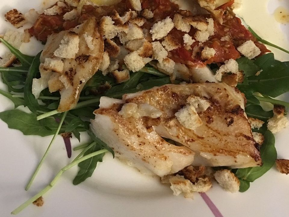 Kabeljau auf Rucola mit Tomaten von Küchendomse| Chefkoch
