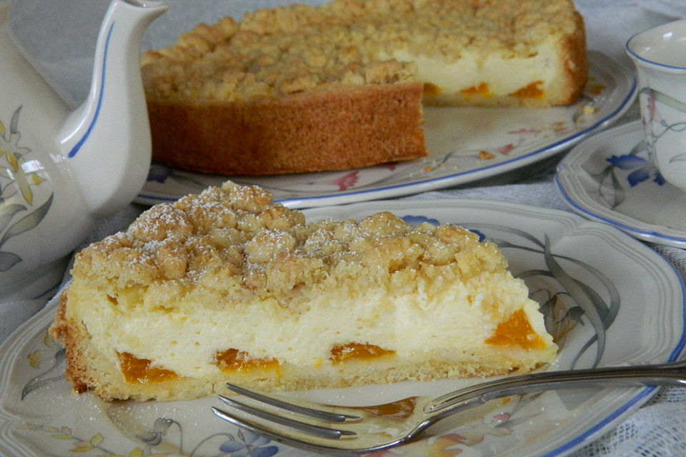 Quark-Pudding-Streuselkuchen mit Mandarinen