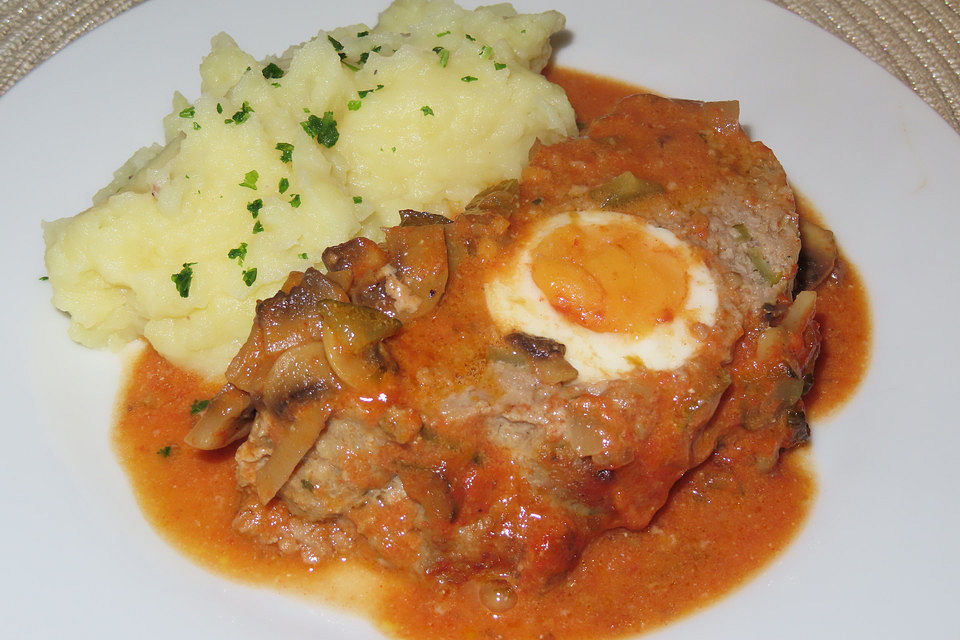 Hackbraten mit leckerer Champignon-Tomaten-Sauce