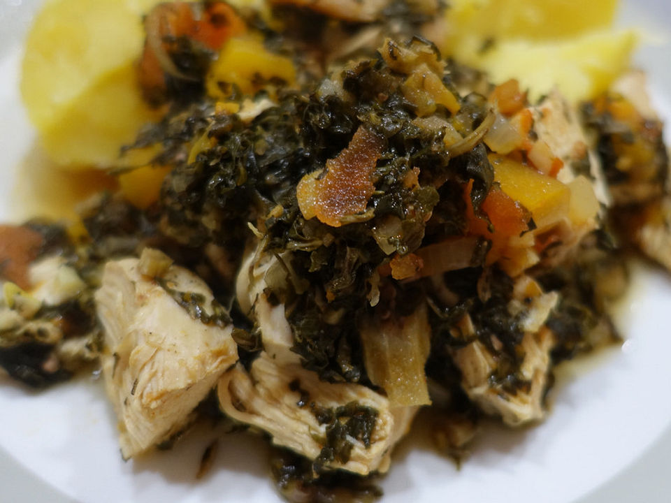 Callaloo jamaikanische Art mit Hühnchen von hefide| Chefkoch