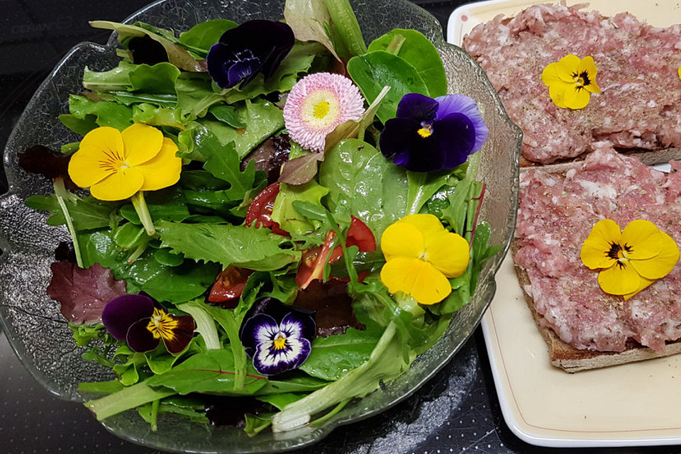 Frischer Wildkräutersalat mit Zitronen-Leinöl-Dressing