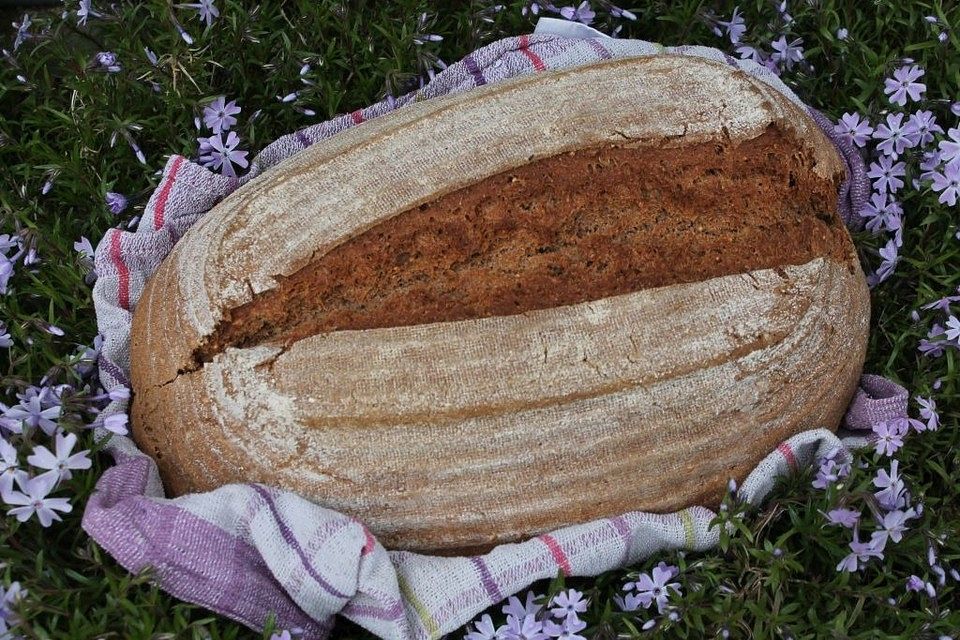 Vollkorn-Sauerteig-Brot mit gekochter Quinoa, Goldleinsaat und Molke