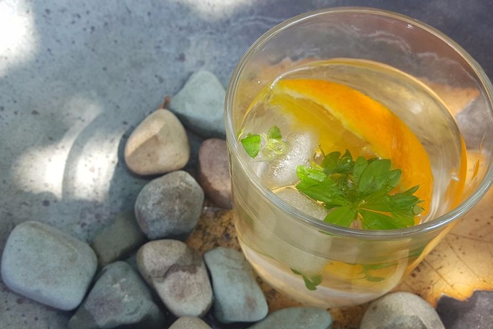 Gin Tonic mit Waldmeister und Orange