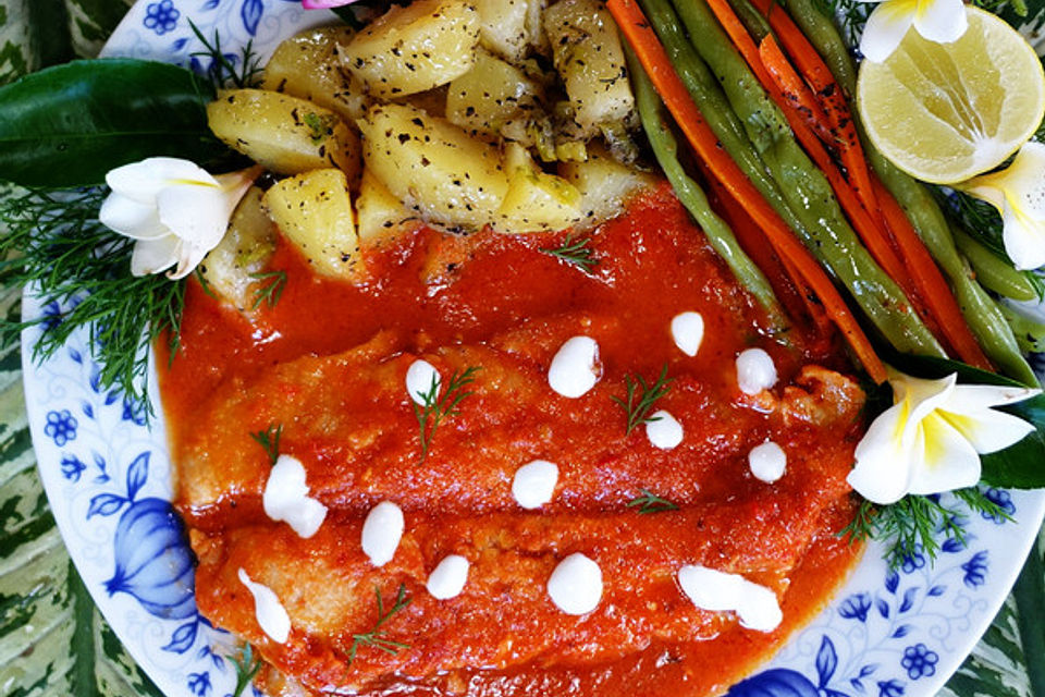 Pangasius-Filet in exotischer Guaven-Kokosnuss-Sauce