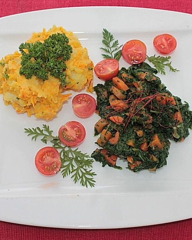 Karotten an Zwiebel-Knoblauch-Spinatsauce