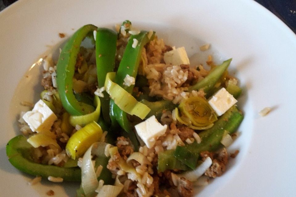 Paprika-Lauch-Pfanne mit Feta