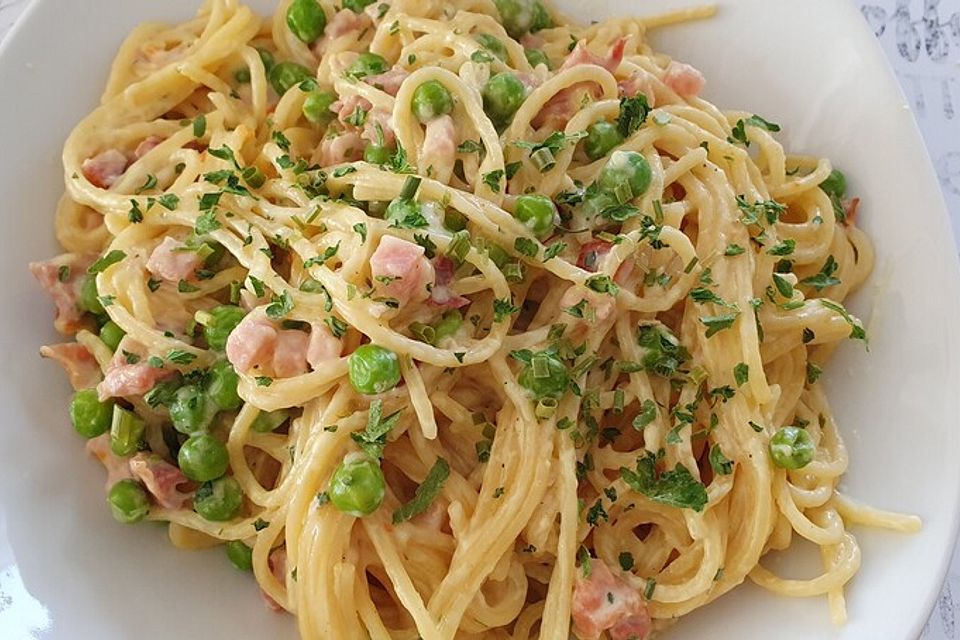 Spaghetti in Schinken-Sahne-Soße