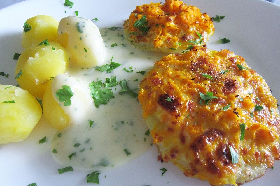 Kohlrabi ausgebacken mit Karotten-Käsekruste