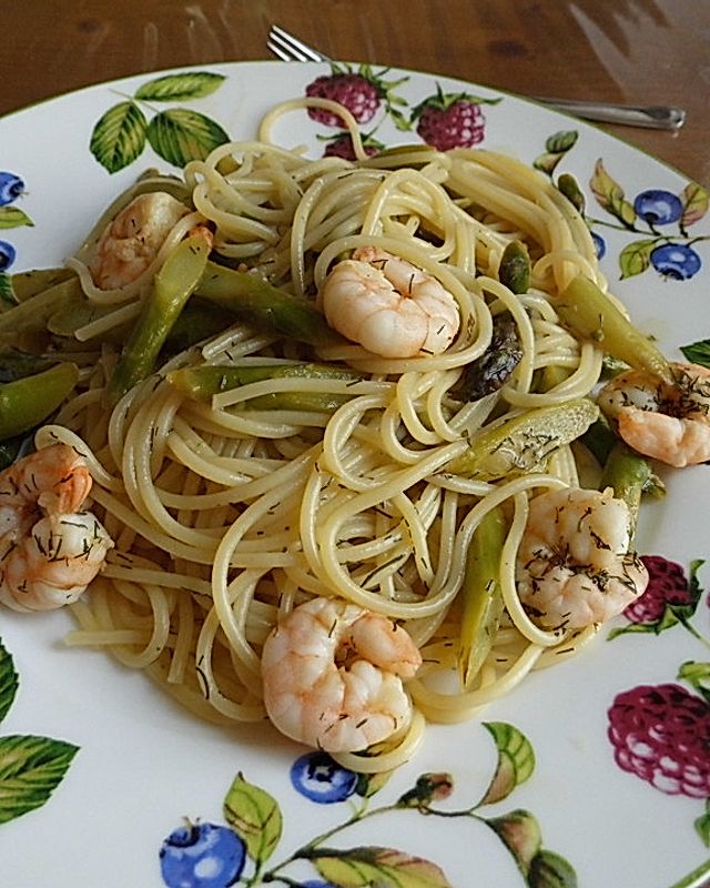 Spaghetti mit Spargel-Shrimps-Sauce