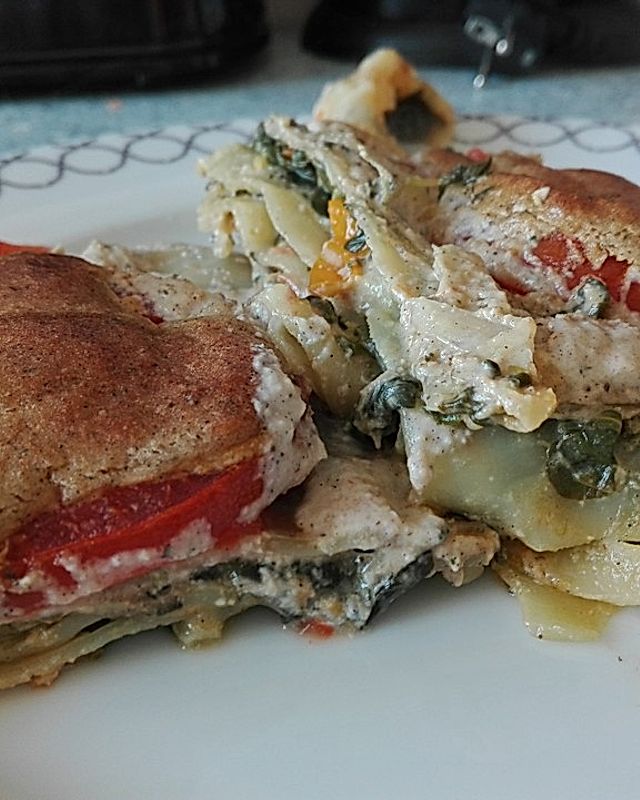 Vegane Spinat-Tomaten-Lasagne