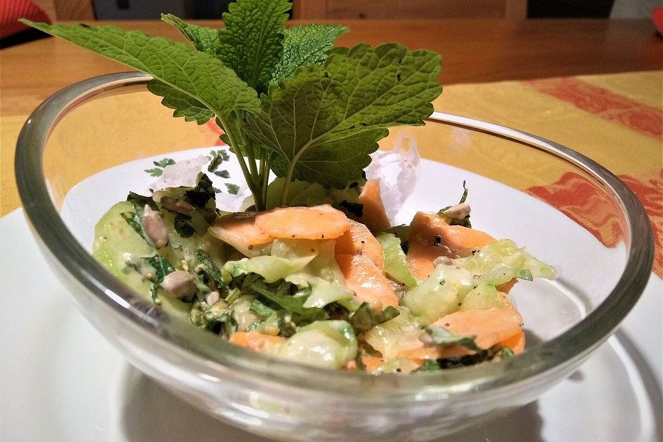 Sahne-Gurken-Möhren-Salat mit Sonnenblumenkernen