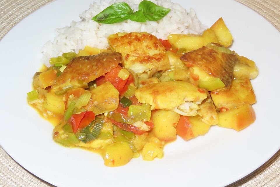 Brigittes Fischcurry mit Tomaten und Obst