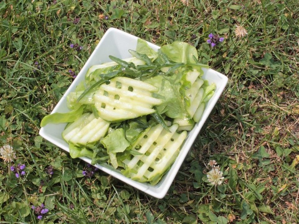 Salat aus Rauke, Gurke und Kopfsalat mit Meerrettich-Senf-Dressing von ...