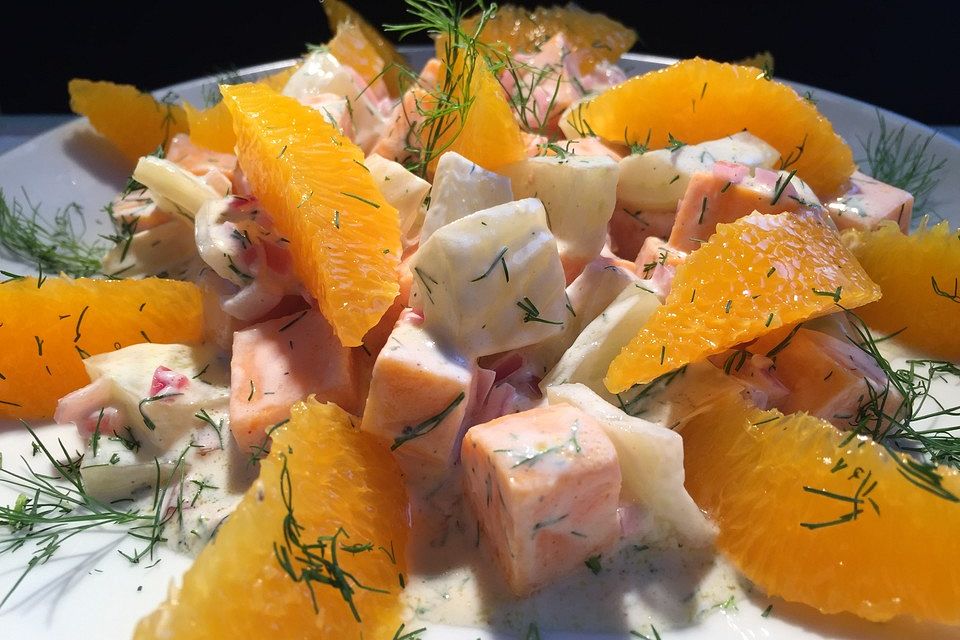 Süßkartoffelsalat mit Fenchel und Orangen