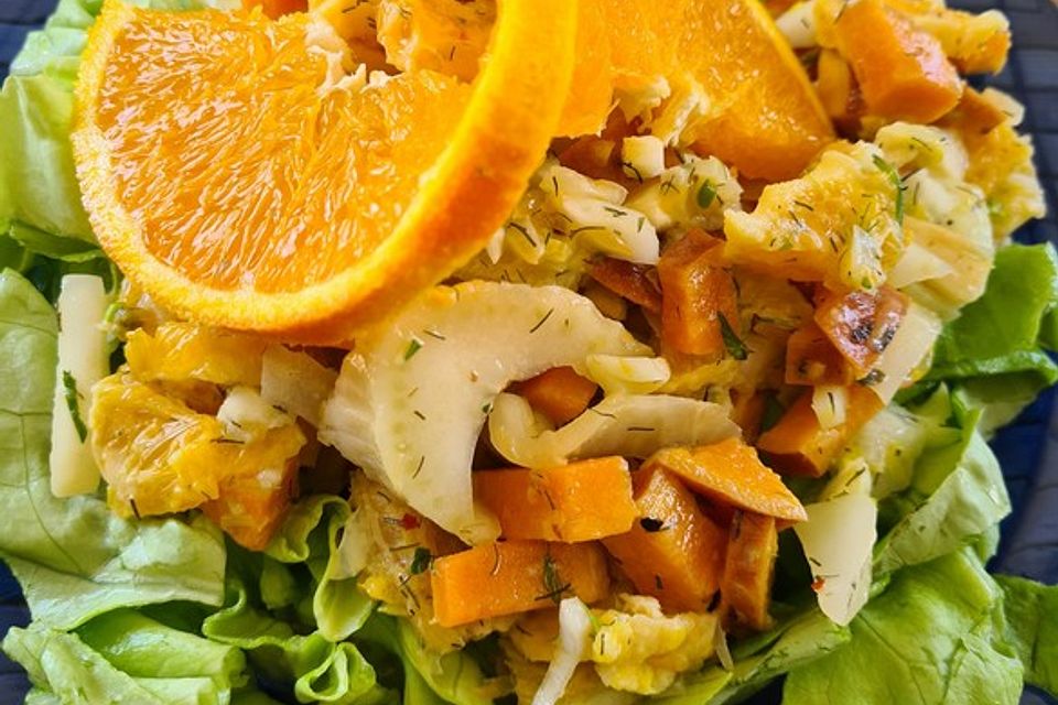 Süßkartoffelsalat mit Fenchel und Orangen