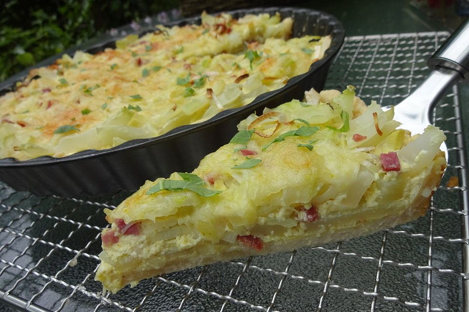 Kohlrabi-Lauch-Tarte mit Schinkenwürfeln