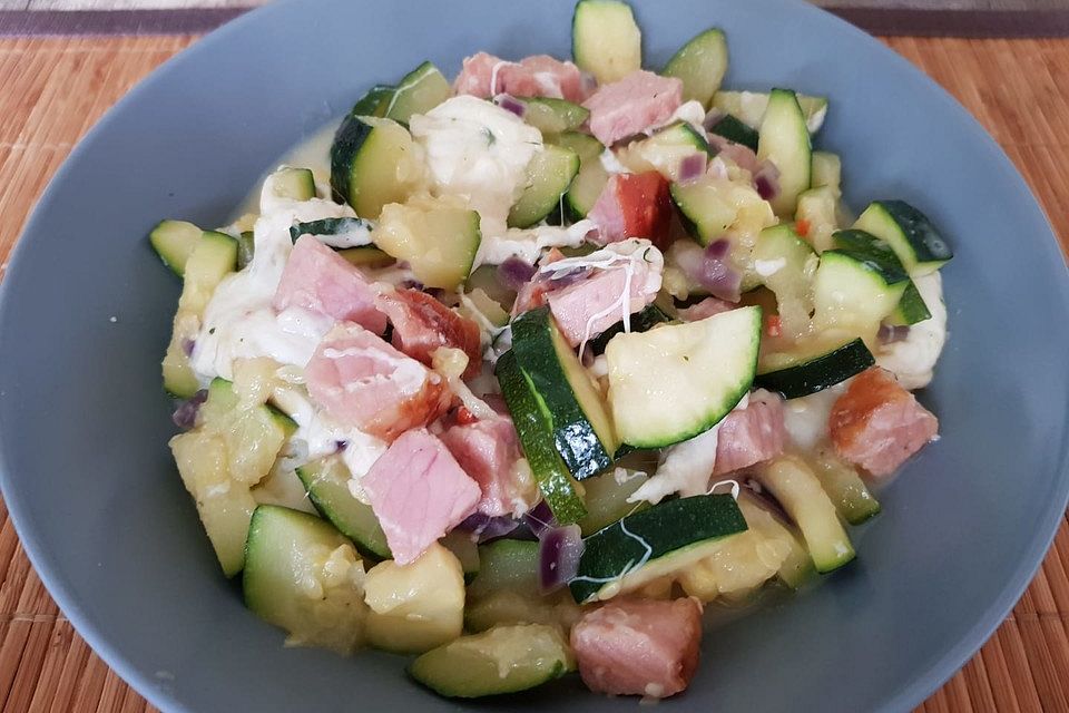 Schnelle Low Carb Kasseler-Zucchini-Mozzarella-Pfanne