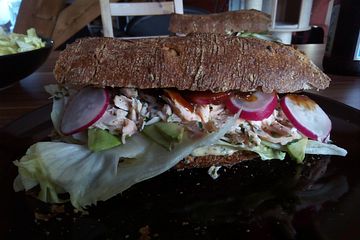Sommerliches Pulled Lachs-Sandwich