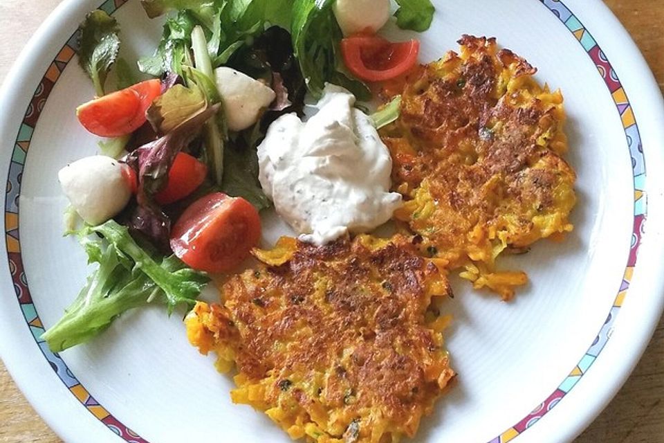 Kürbis-Rösti mit Schnittlauch-Quark