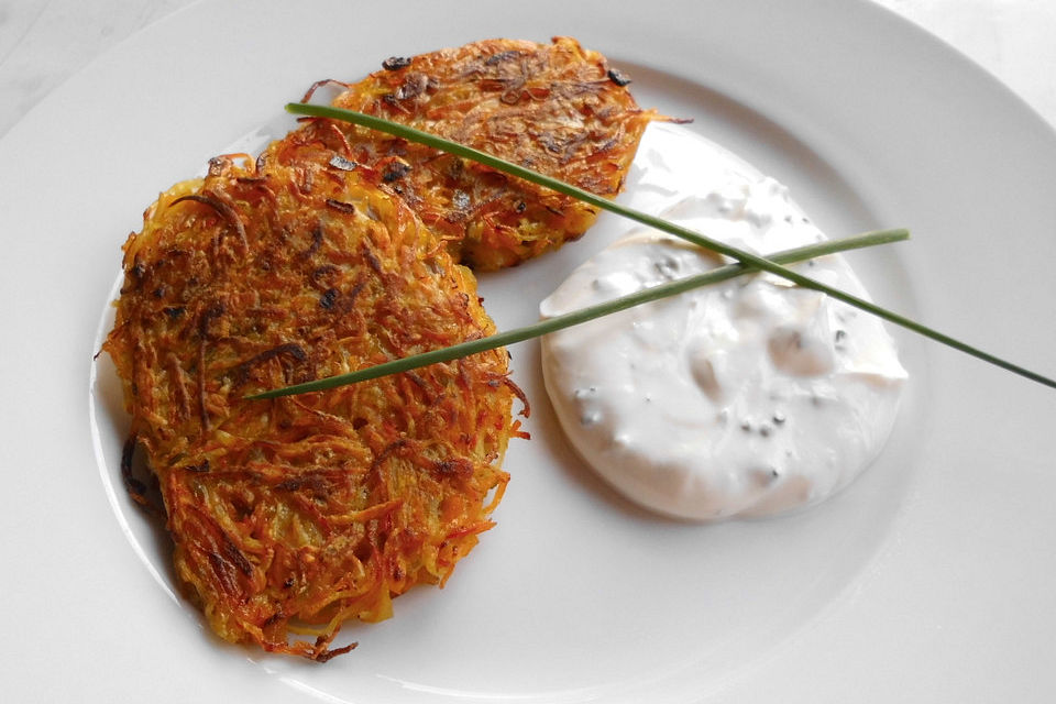 Kürbis-Rösti mit Schnittlauch-Quark