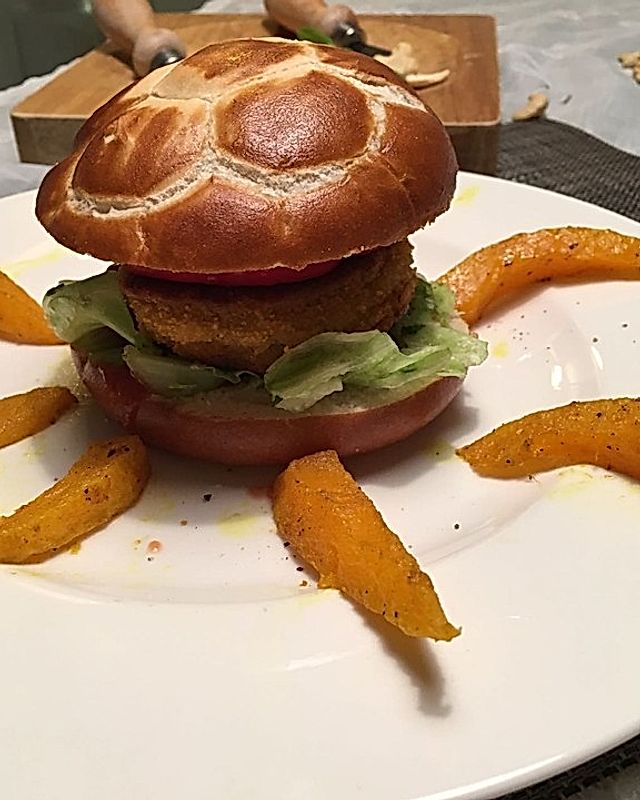 Spicy Fishburger mit Kürbispommes