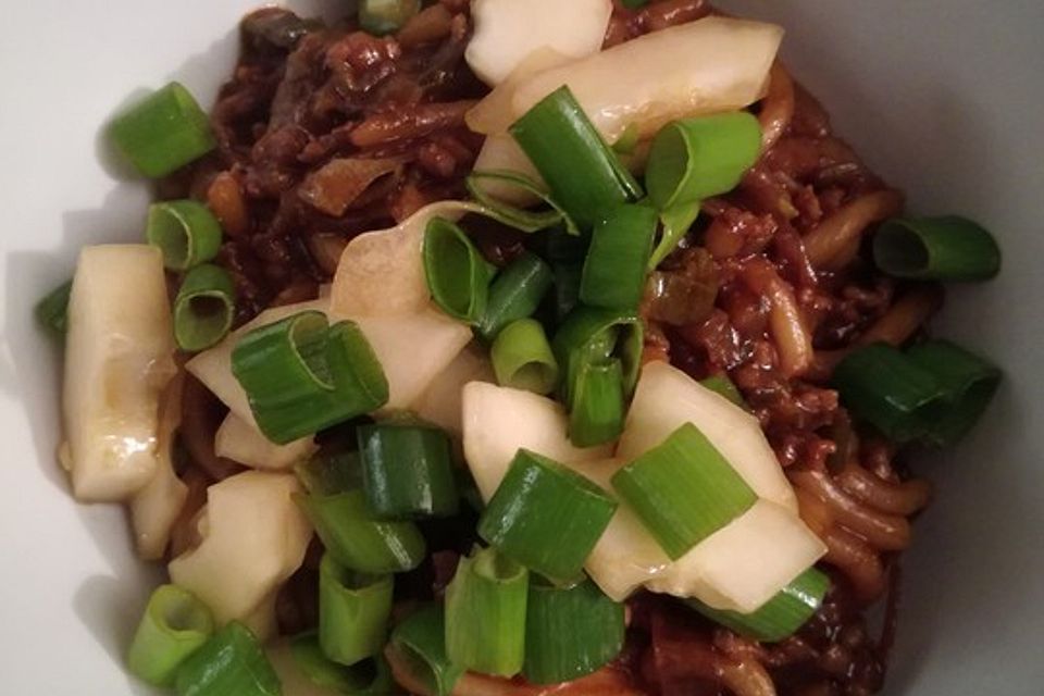 Udon-Nudeln mit Miso-Hack-Sauce