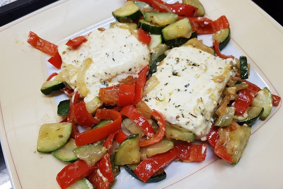 Zucchini-Pfanne für Gemüsemuffel mit Paprika und Schafskäse