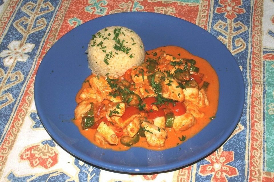 Hähnchenbrustfilet mit Okraschoten und Tomaten