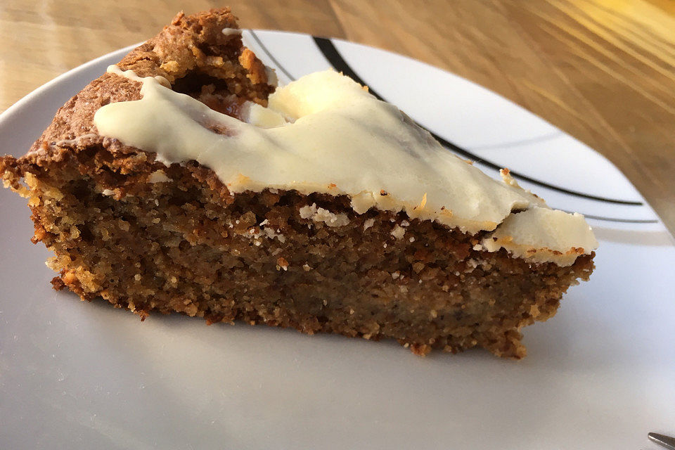 Nusskuchen mit Aprikosen und weißer Schokolade