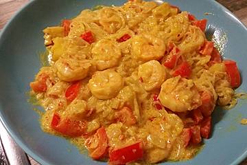 Garnelen-Curry mit Glasnudeln und Mango