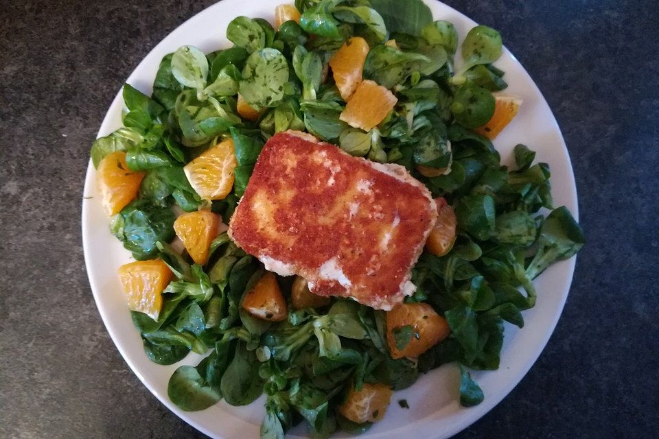 Gebackener Feta auf gemischtem Salat mit Honigdressing