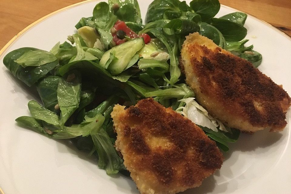 Gebackener Feta auf gemischtem Salat mit Honigdressing