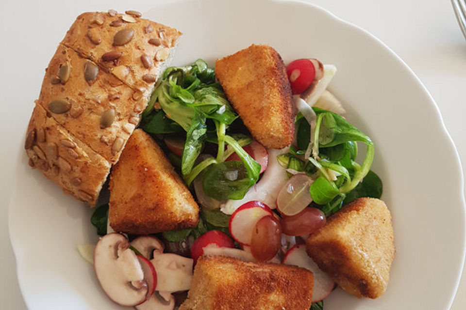 Gebackener Feta auf gemischtem Salat mit Honigdressing