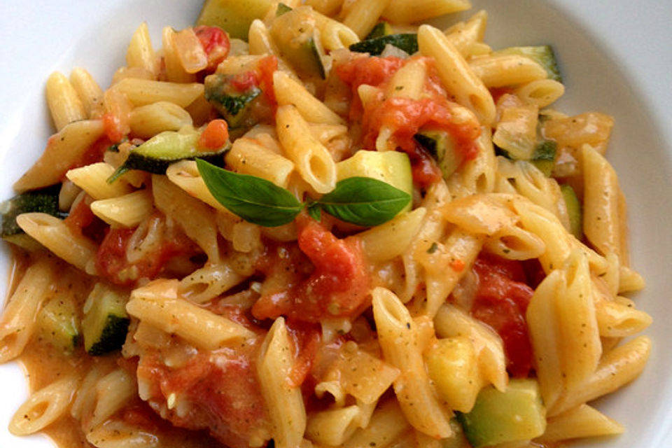 One Pot Pasta mit Zucchini, Tomaten und Parmesan