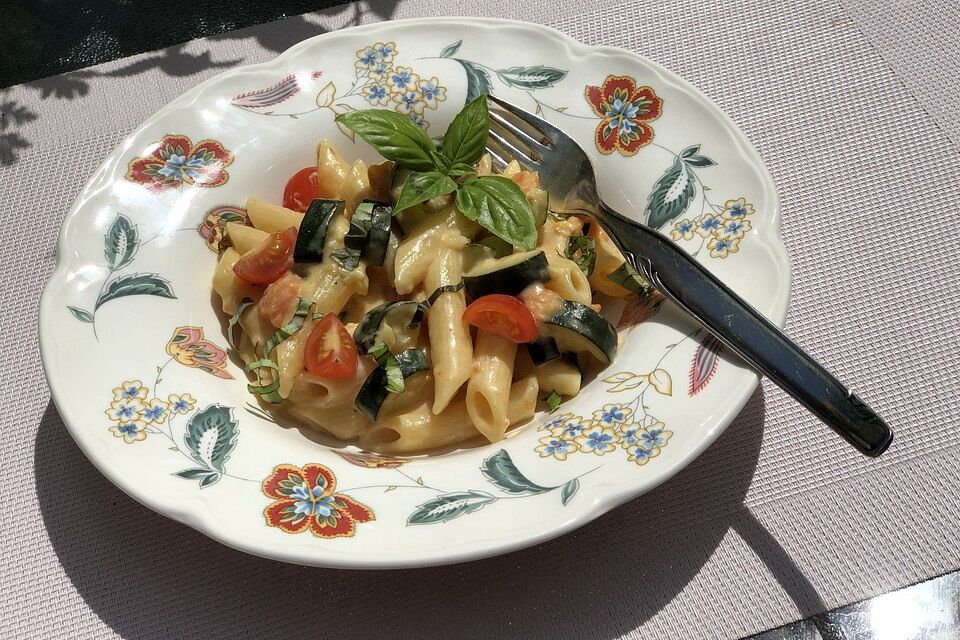 One Pot Pasta mit Zucchini, Tomaten und Parmesan