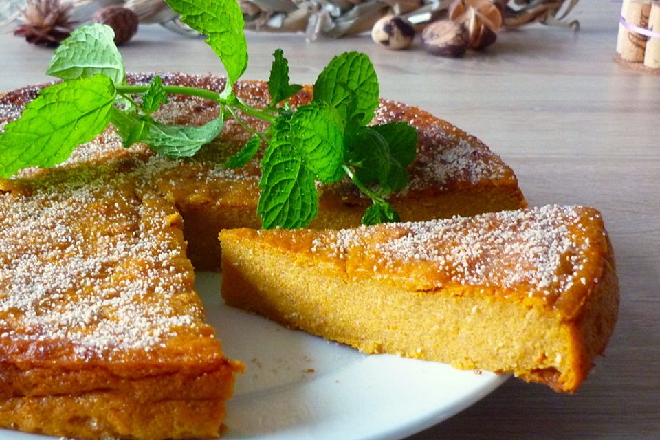 Herbstlicher veganer Kürbis-Käsekuchen ohne Boden