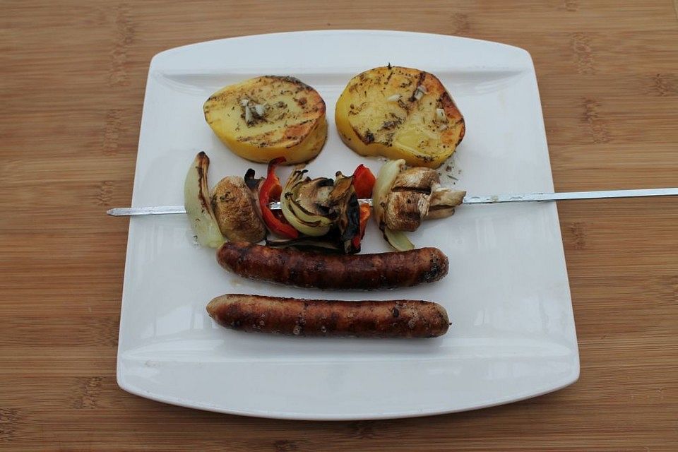 Champignon-Paprika-Zwiebel-Grillspieße