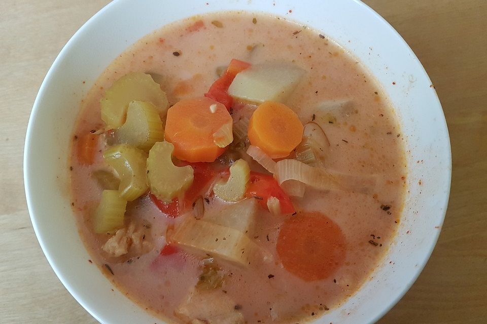 Mediterrane Suppe mit dreierlei Fisch