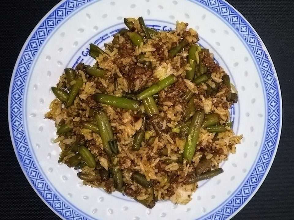 Rindergehacktes mit grünen Bohnen und Reis von zuiko| Chefkoch